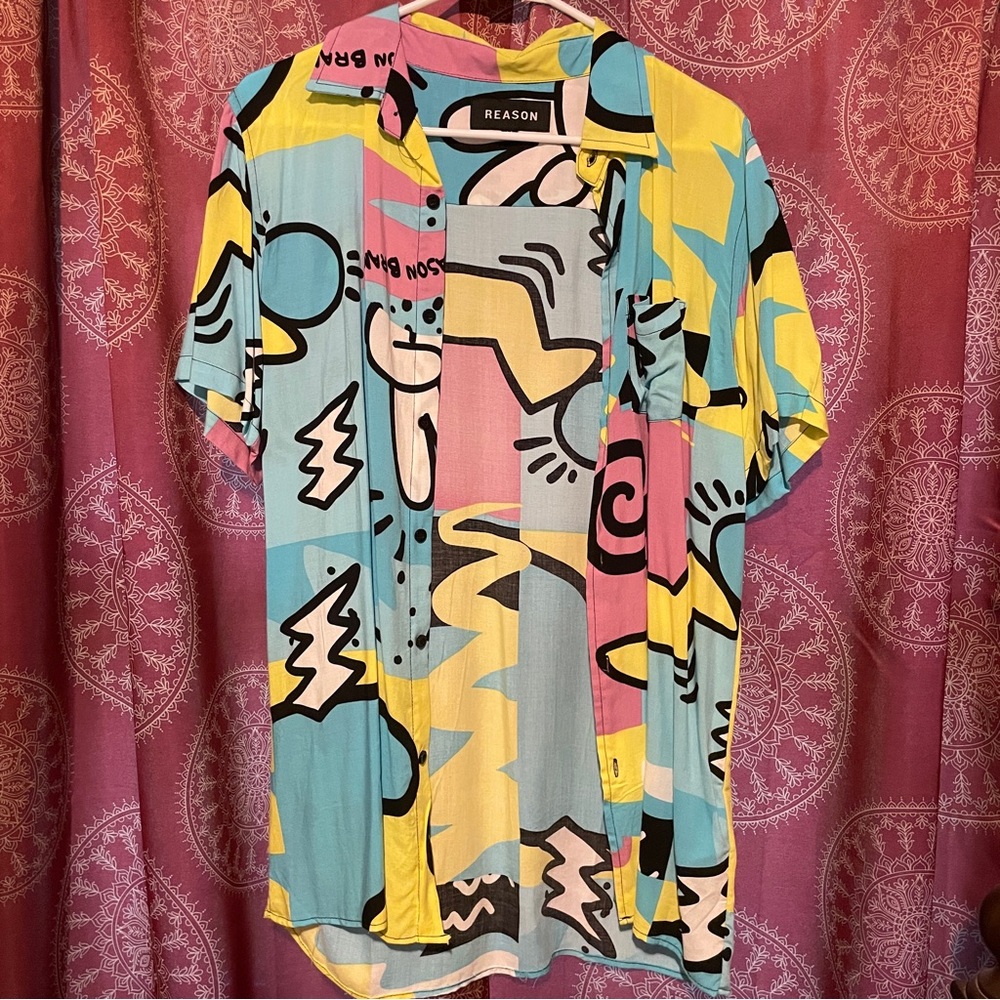Long collard button up shirt with fun designs
